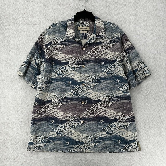Tommy Bahama 100% Silk Shirt Mens XL Hawaiian Wave Print Camp Button‎ Up Surfing - Picture 1 of 16